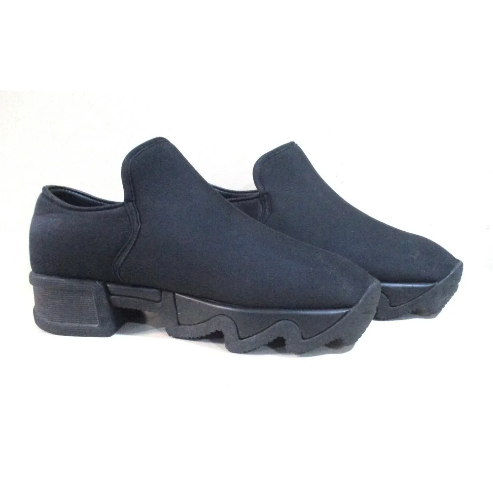 iRi Black Platform Slip On Sneakers Wavy Sole KBB15N-03-BB Mens 8 Womens 10